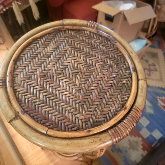 Double Plant Stand Wicker Cane Rattan 2-Level NICE! 36"H MINT VTG - Picture 10 of 11